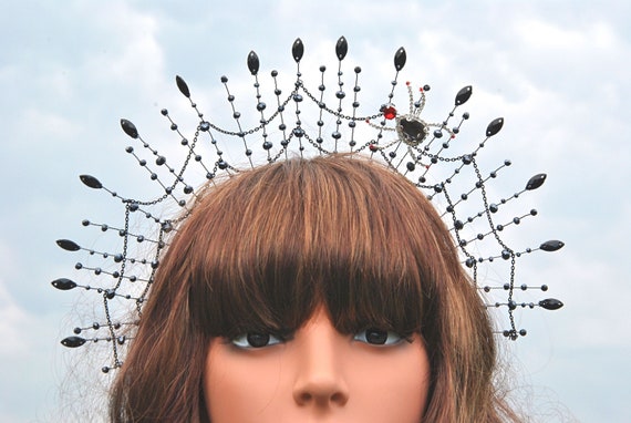Black Crystal Spike Headband with Red Accents Red Black Crystal Headband - Etsy main image 4