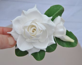 Gardenia flower hair clip white bridal hair piece