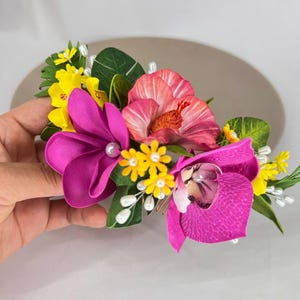 Tropical wedding hair piece Hawaii flower hair clip, fuchsia wedding hair comb, orchid plumeria hibiscus, tropical wedding hair comb