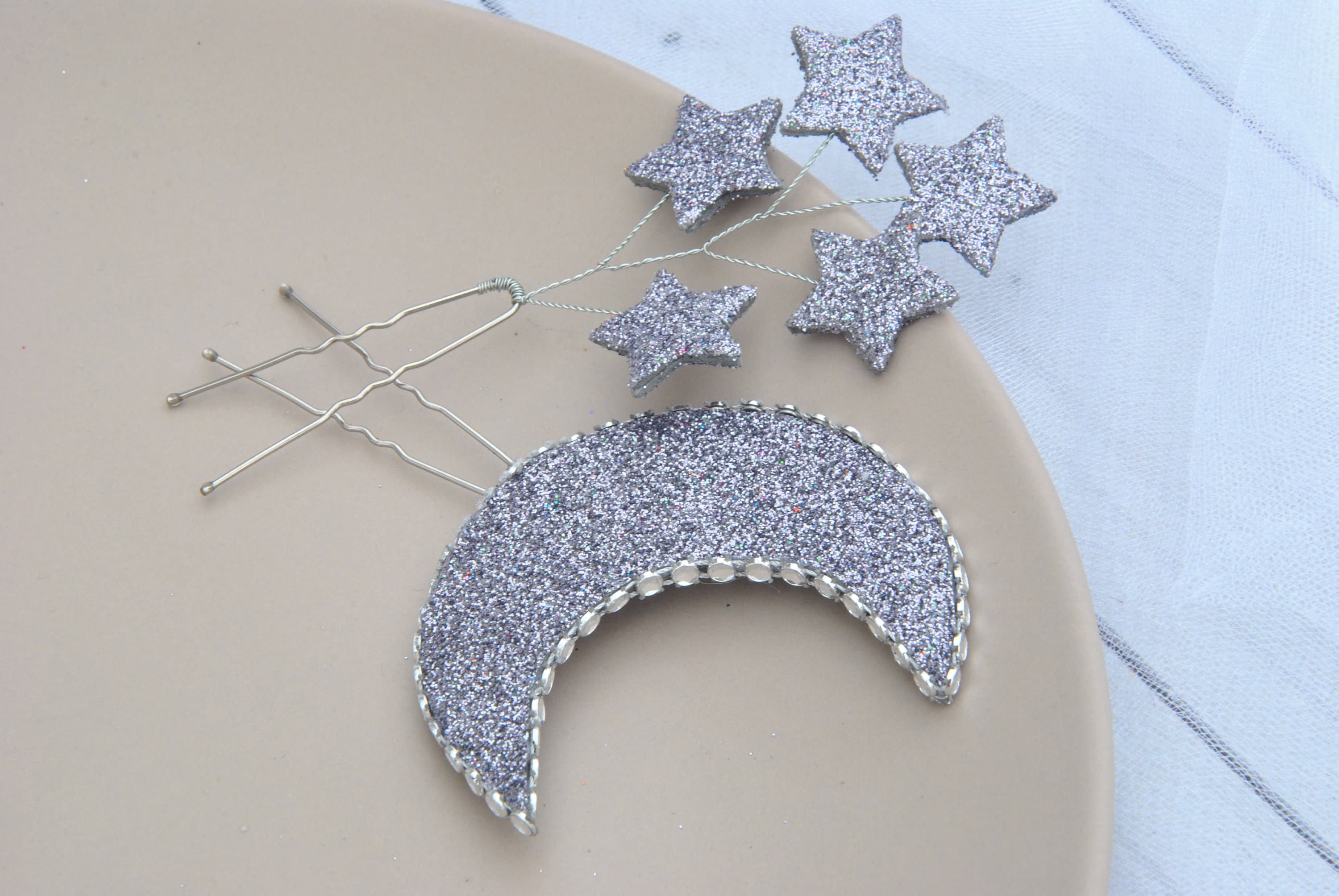 Moon Hair Pins Crescent Moon Headpiece Celestial Bridal Hair Etsy