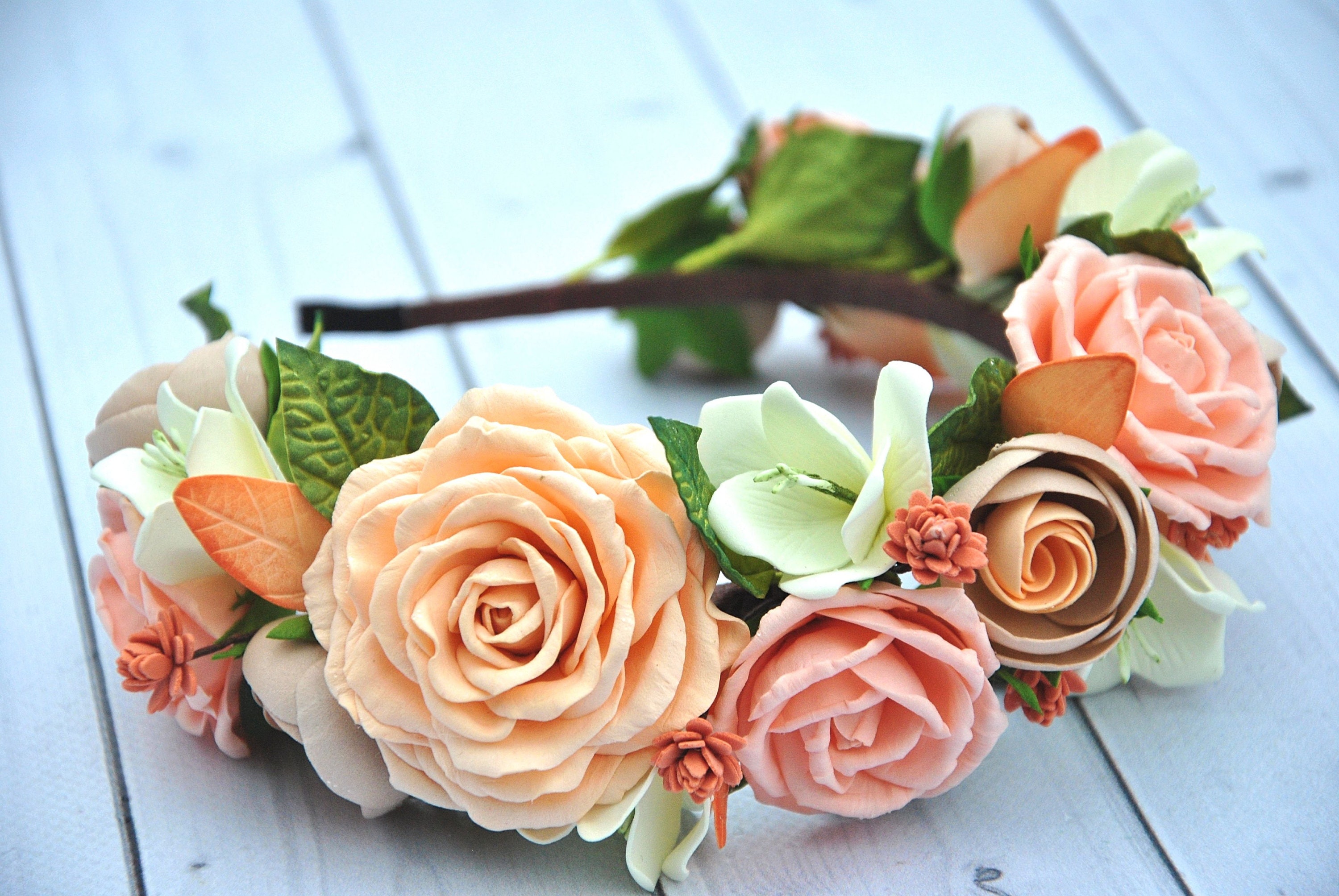 Dolce & Gabbana Floral Headband Peach Roses Hair Accessory Women Black Hair GORTIN Gothic Lolita Headband Black with Red Rose Flower  main image 4