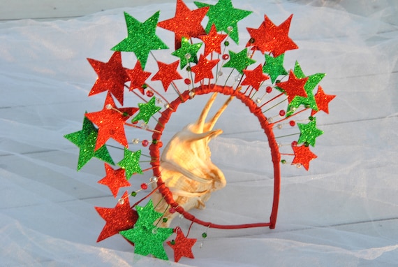 Red and Green Star Crown Headband - Christmas Headdress - Etsy display picture 2