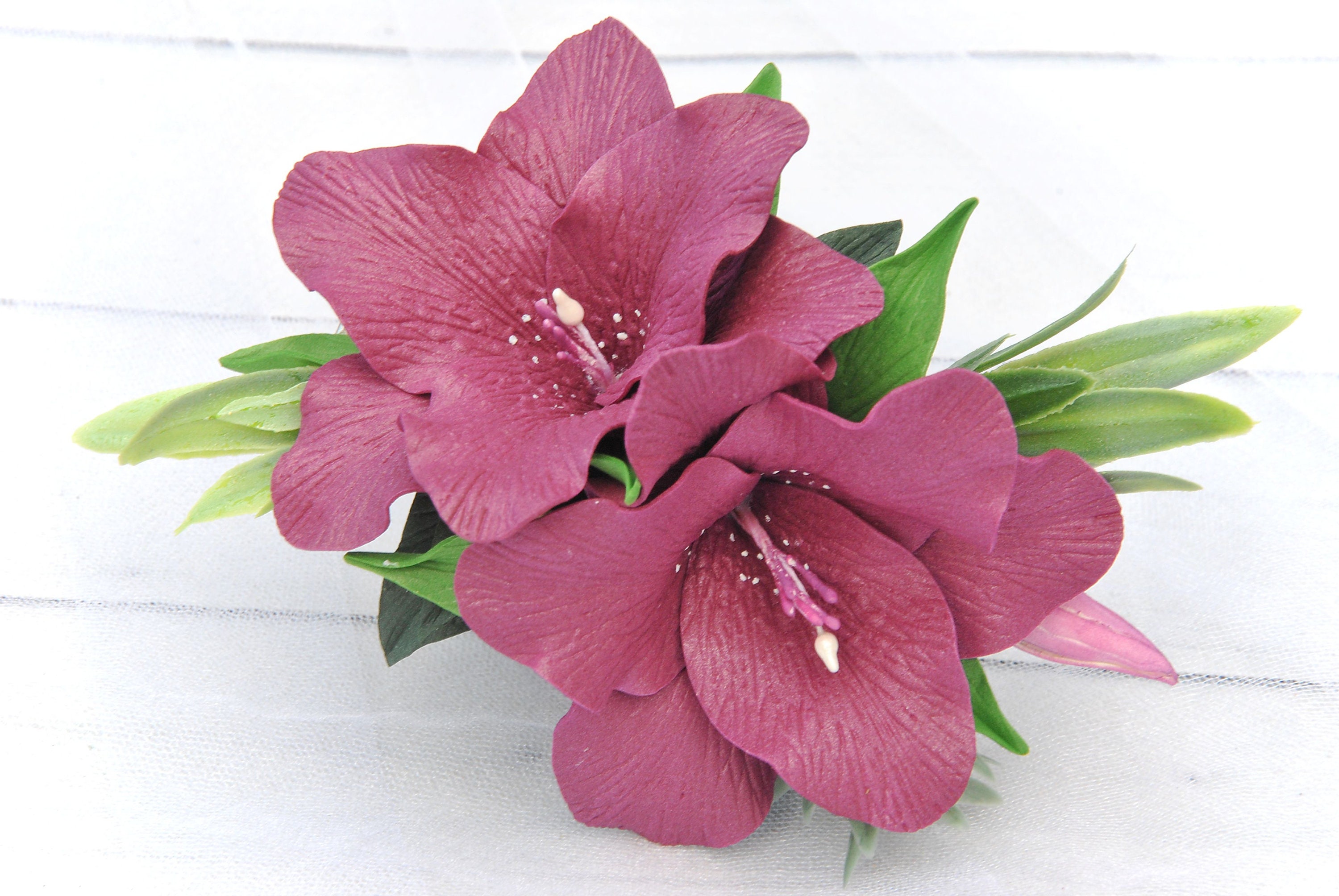 Lily hair clip burgundy Tropical wedding hair piece Lilies Etsy