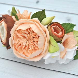 Pfirsich Haarkamm Hochzeit Braut Haarschmuck Pfirsich Koralle David Austin Rose Haarspange Hochzeit Blume Kopfschmuck