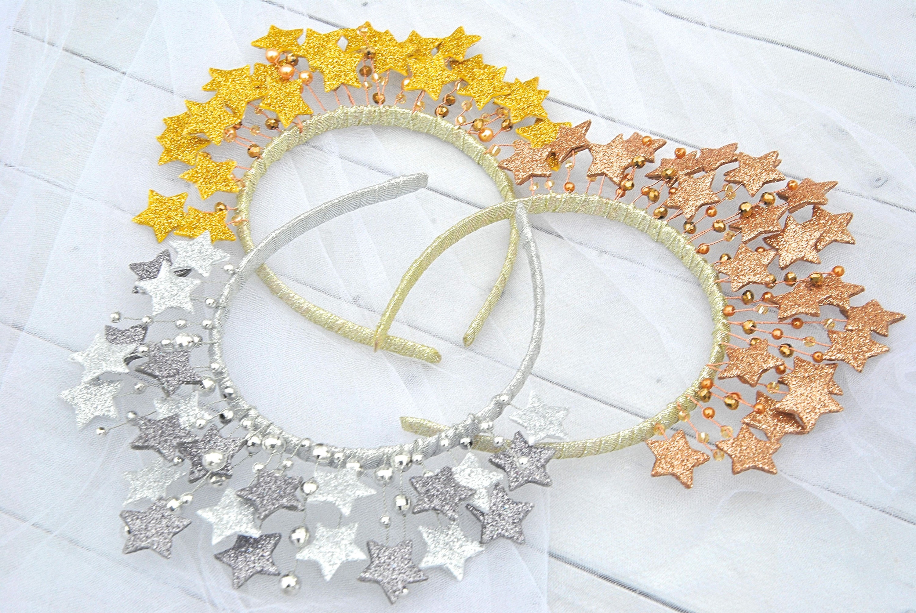 Star headpiece Celestial crown headband Bright gold silver | Etsy