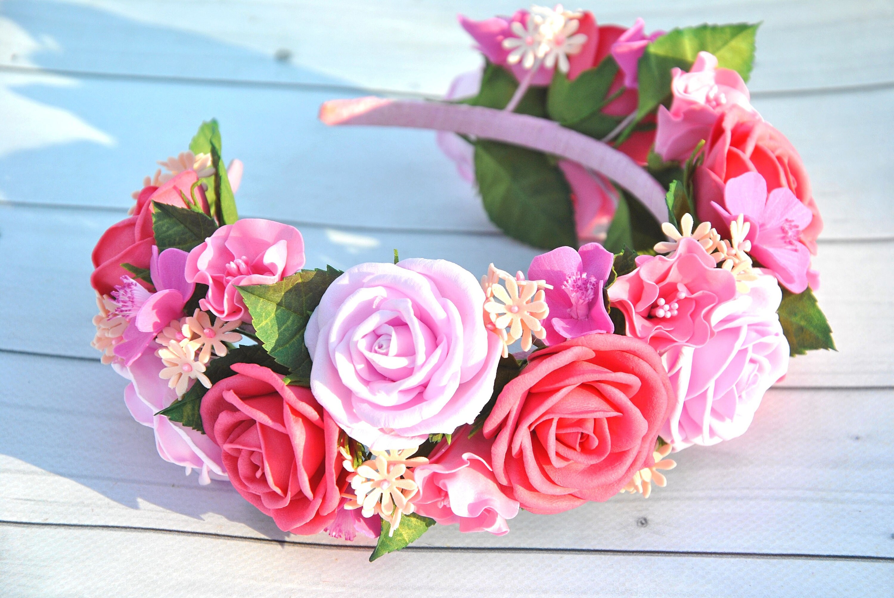 pink floral crown