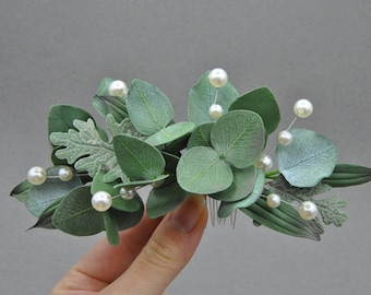 Eucalyptus hair comb Bridal hair piece greenery Eucalyptus pearl wedding hair comb