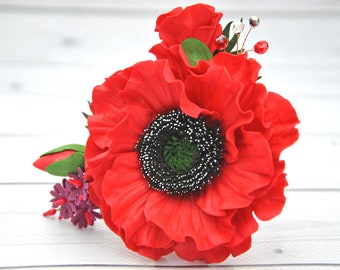 Red Poppy Flower Hair Clip, Floral Hair Piece, Foam Eva (2.5")
