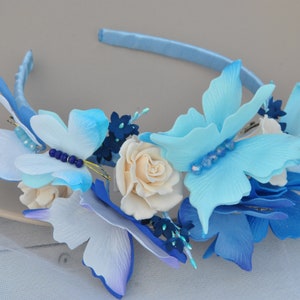 Blue butterfly headband Blue butterfly crown headpiece