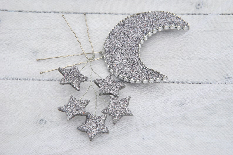 Moon Hair Pins Crescent Moon Headpiece Celestial Bridal Hair Etsy