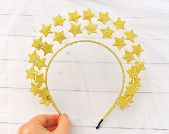Gold Star Halo Crown: Celestial Bridal Headpiece