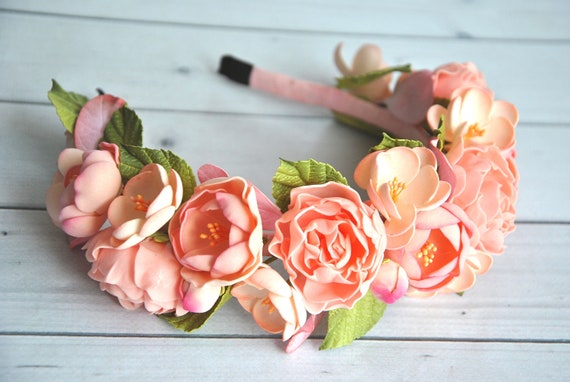 Peach & Coral Flower Crown - Baby, Girls, Women - Etsy display picture 1