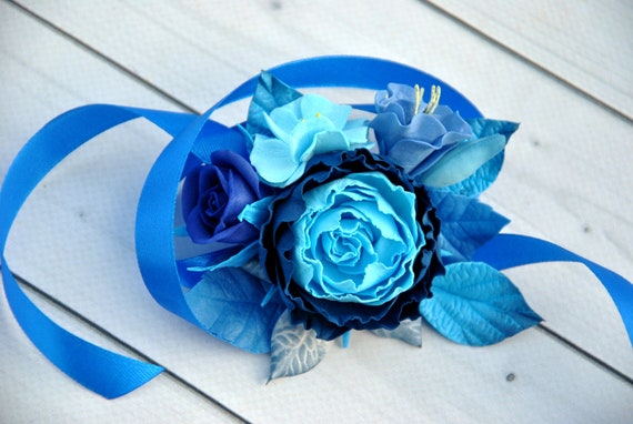 Blue Floral Wedding Crown: Navy Rose, Peony Headpiece - Etsy