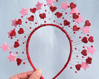 Queen of Hearts Crown: Pink Star & Glitter Heart Headband