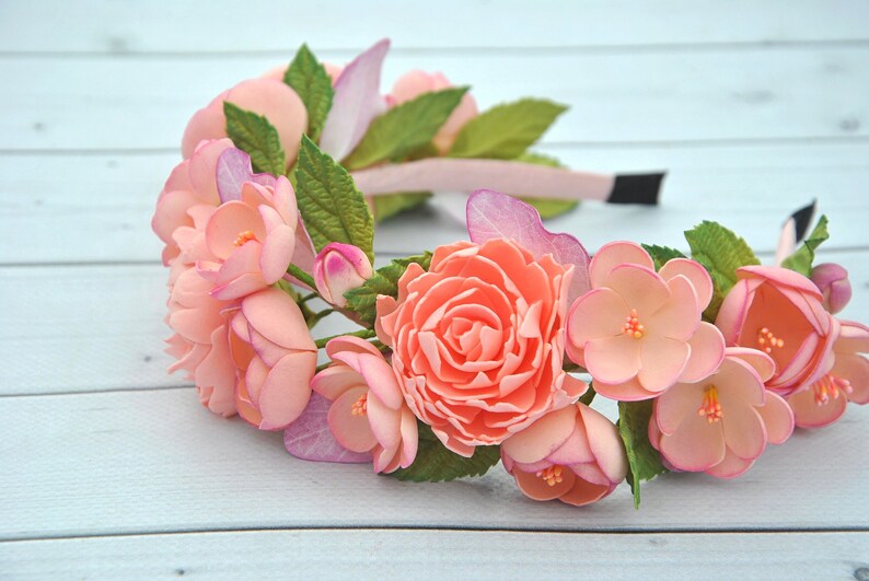 Coral Flower Crown for Women Peach Flower Girl Headband Baby Etsy