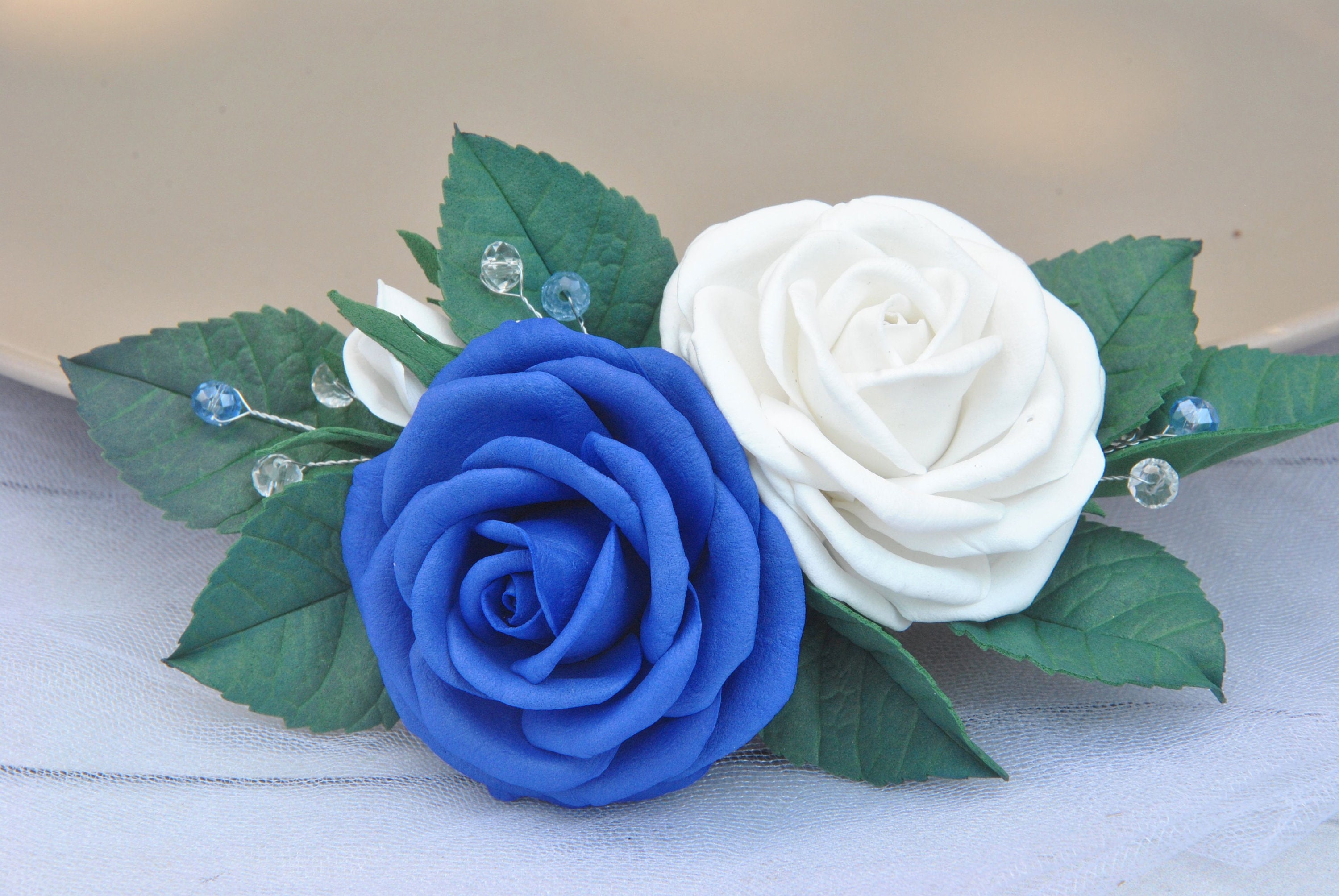 Royal blue hair comb Wedding flower hair clip Blue white Etsy
