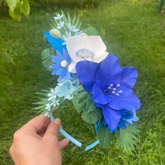 Serre-tête Avec Grosse Fleur En Tissu Bleu Marine – 20mm – Neuf Avec étiquettes