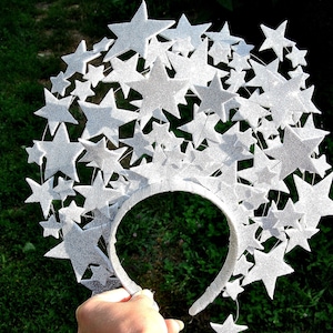 Star halo crown Celestial headpiece  Burlesque costume hair piece Silver star headband Big star festival hair piece