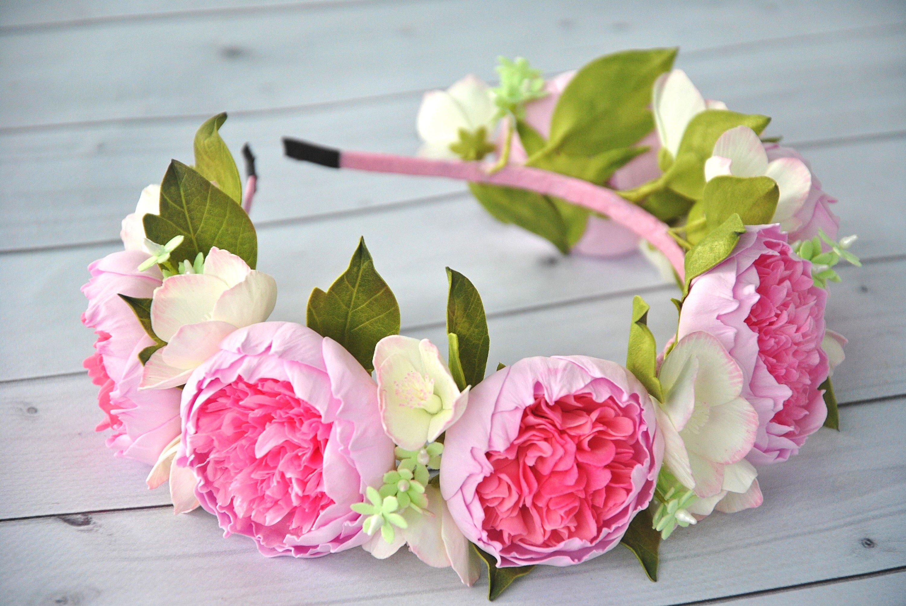 Peony Flower Crown Pink Flower Girl Headband Bridal Floral Etsy UK