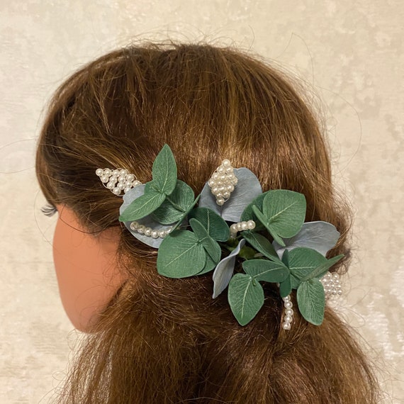 Buy Eucalyptus Pearl Hair Comb Bridal Hair Piece Greenery  display picture 1