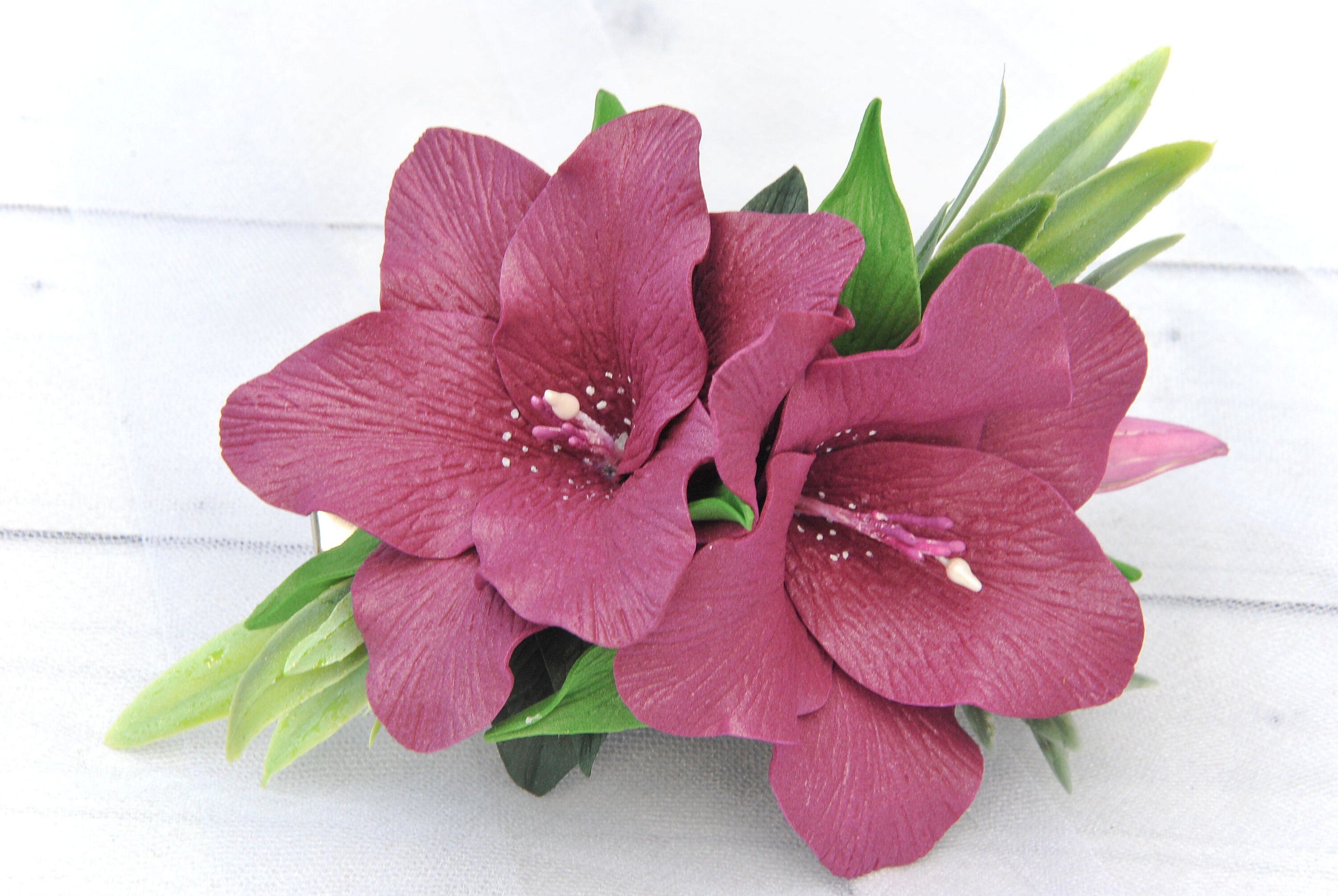 Lily hair clip burgundy Tropical wedding hair piece Lilies Etsy