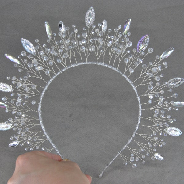 Cristal halo couronne d’argent tiare tête de Noël couronne d’hiver Bandeau de cristal de mariée Bandeau de cristal de glace reine de glace