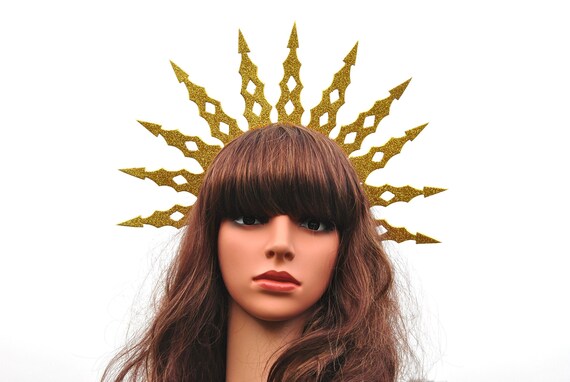 Gold Sun Crown, Goddess Headband, Festival Headpiece