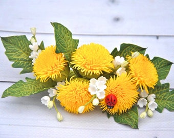 Dandelion hair clip Women flower comb, dandelion hair piece Spring wedding hair clips
