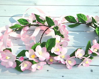 Corona de flor de cerezo: tocado rosa para niña de las flores, boda de primavera