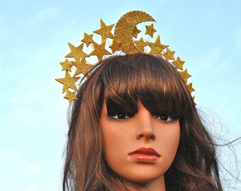 CAKURE Crystal Halo Crown Gold Star Headband Goddess Headpiece Bridal Wedding Tiara And Crowns Hair Accessories For Women And Girls Rose Gold