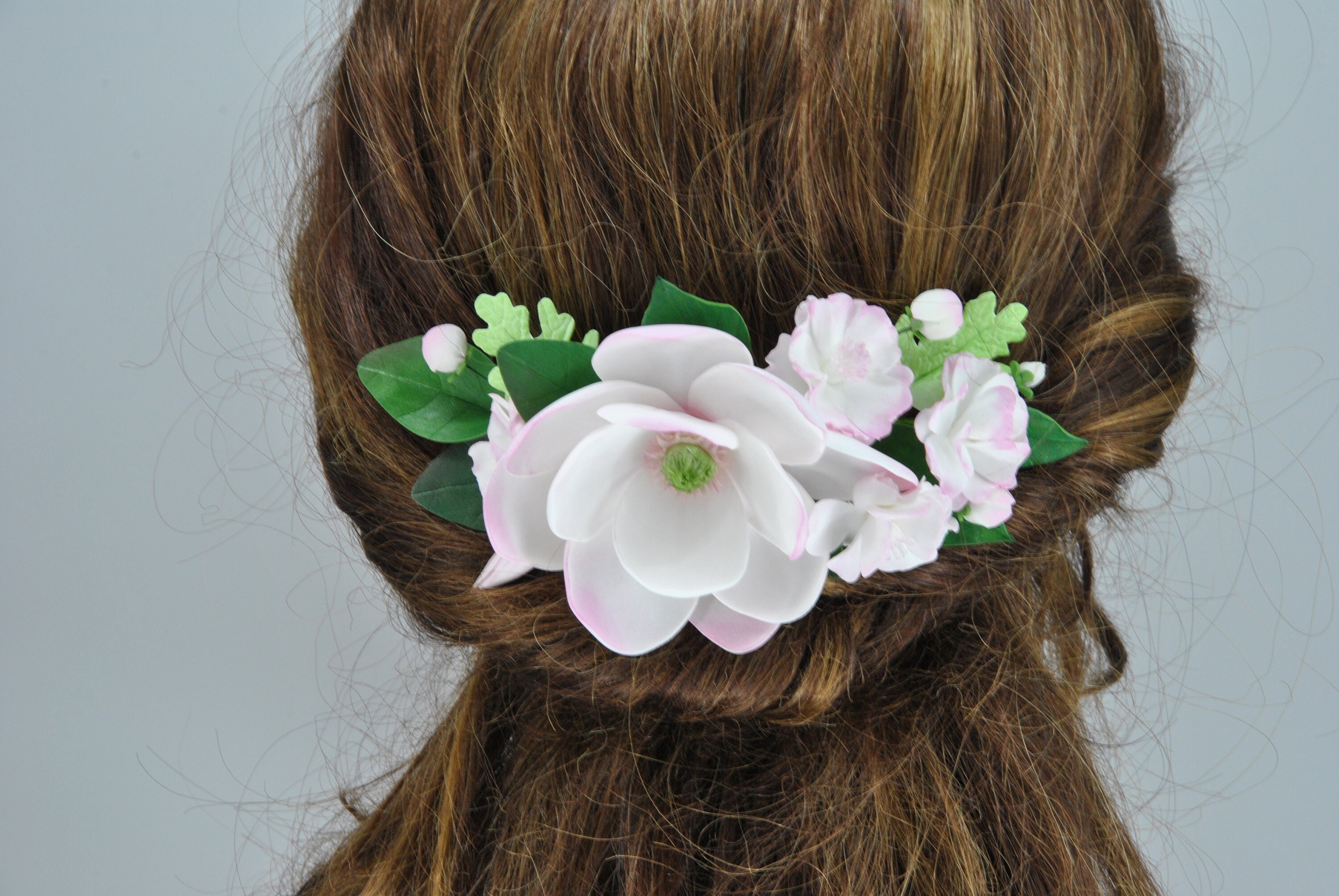 Magnolia hair clip Bridal flower hair piece Women floral hair Etsy