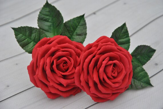 Rockabilly Wedding Hair Clip Red Rose Floral Hair Piece Bridal Etsy