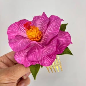 Handmade Hot Pink Hibiscus Hair Clip – Tropical Beach Wedding Hairpiece