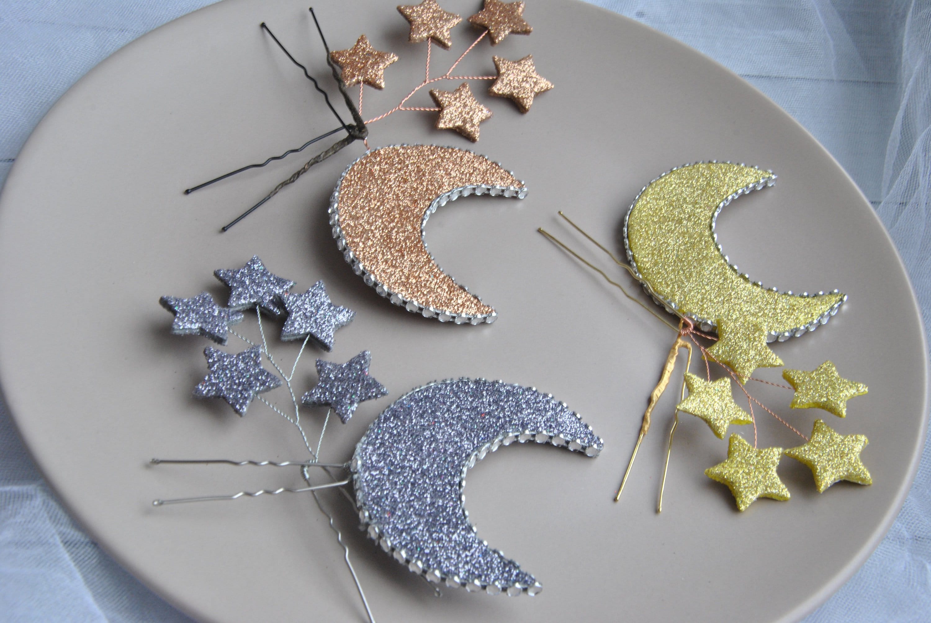 Moon Hair Pins Crescent Moon Headpiece Celestial Bridal Hair Etsy