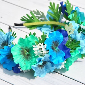 Hawaiian flower crown Turquoise blue flower crown wedding Mint blue headpiece Aquamarine flower headband Beach wedding crown