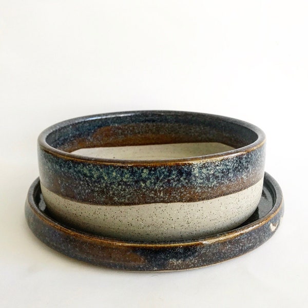 Handmade pottery planter with drainage hole and dish gifts for plant lovers gifts for her gifts for him gifts for home indoor outdoor pot
