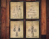 Barber Patent Print (set of 4) - Shaving Brush Scissors Barber Pole Cutthroat Razor Vintage barber - (INSTANT DOWNLOAD)