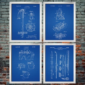 Ski Patent blueprint set of 4 - Ski Pole / Ski Sport / Skiing / Ski Design / Ski Decor / Set Of Four (INSTANT DOWNLOAD)