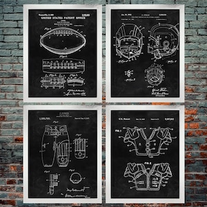 Football Patent Blackboard Prints set de 4, Regalos de fútbol, Fútbol, Almohadillas de fútbol, Casco, Decoración de fútbol, Decoración deportiva (DESCARGA INSTANTE)