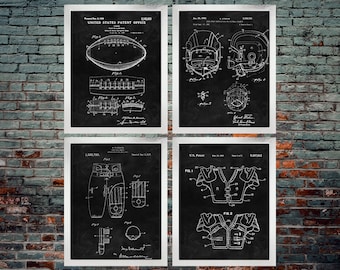 Football Patent Blackboard Prints set of 4, Football Gifts, Football, Football Pads, Helmet, Football Decor, Sports Decor (INSTANT DOWNLOAD)