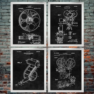 Vintage Film Movie Blackboard Patent Decor Set of 4 / Film / Movie / Hollywood / Film Decor / Camera Patent (DOWNLOAD)