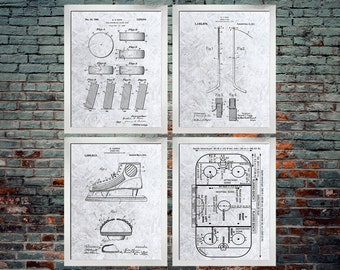Hockey Patent Ice style Wall Art Poster Set of 4 - Hockey Gift - Hockey Art - Sports Decor - NHL Hockey Poster Set of 4 (DOWNLOAD)