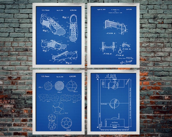 Soccer Patent Blueprint Poster 4 set - Soccer Gift - Soccer Art - Sports Decor - Soccer Poster Set of 4 (INSTANT DOWNLOAD)