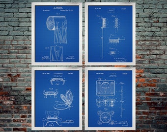 Bathroom Bluerpint Decor Art Patent Poster Set of 4 / Bathroom Wall Decor / Toilet Seat / Toilet Art / Bathroom Decor (DOWNLOAD)
