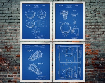 Basketball Patent Blueprint Poster Set of 4 - Basketball Gift - Basketball Art - Sports Decor - Basketball Poster Set of 4
