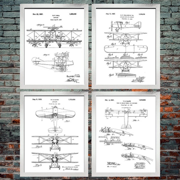 Vintage Biplane Aviation Patent Prints (set of 4) - Biplane Aircraft Design / Aircraft Design / Airplane (INSTANT DOWNLOAD)