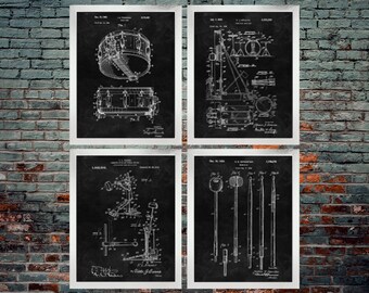 Drum Blackboard Poster (set of 4) Drum Art / Drum Poster / Drum Patent / Drum Wall Art / Drums Poster / Snare Drum Patent (DOWNLOAD)