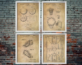 Basketball Patent Wall Art Poster Set of 4 - Basketball Gift - Basketball Art - Sports Decor - Basketball Poster Set of 4