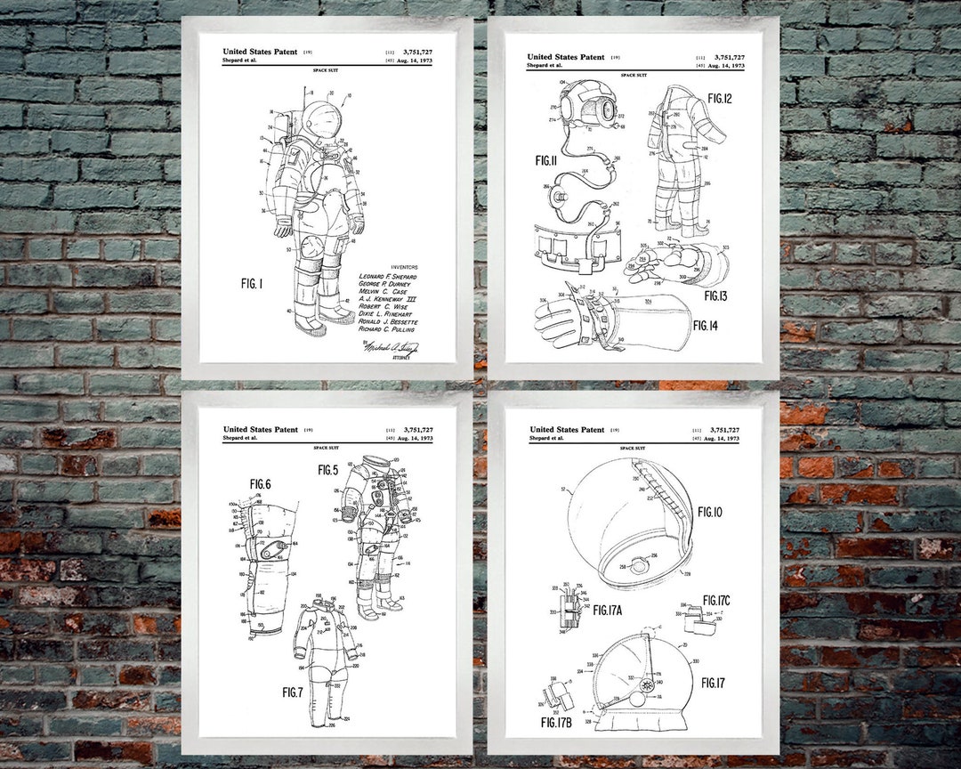 Nasa Space Suit Wall Art (set of 4) - American Astronaut Space Suit ...