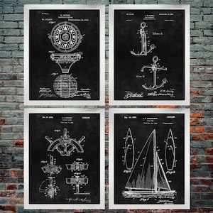 Sailing Patent Print Set Of 4 - Sailing Boat Patent Print - Yacht Design - Sailing Decor / Set Of Four (INSTANT DOWNLOAD)